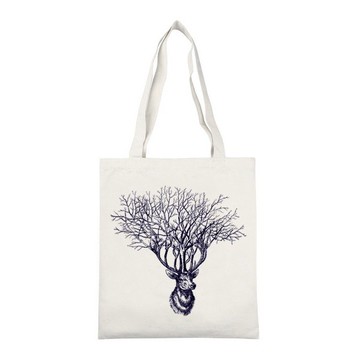 Deer-Tree鹿 樹 文青 簡約 原創 清新 帆布 文藝 環保 購物 單肩 手提包袋-米白色