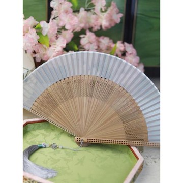 新中式古風折扇粉色扇子夏天竹扇折疊便攜漢服旗袍扇晨袍拍照道具