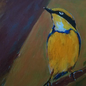 靜觀枝頭  普羅旺斯的黑冠金絲鳥  原創油畫 附贈原木支架