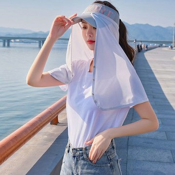 ✨新款特惠✨夏季防曬帽簾子女遮陽薄款護頸脖子長披肩全臉紫外線冰絲開車面罩