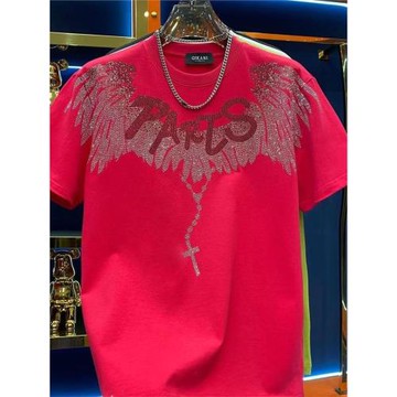 強烈推薦~廣州高貨夏季新款休閑潮流男立體燙鉆短袖上衣個性半袖