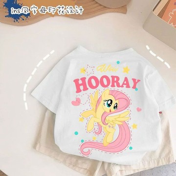 台灣出貨100%純棉童裝韓系半袖t女孩小馬寶莉百搭打底t甜美小清新寬鬆上衣女童短袖上衣 短袖上衣 潮T純棉T恤透氣兒童