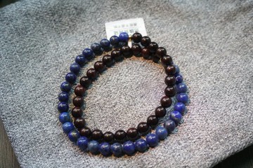 青金石拼紫檀木手串长手链顯氣質雙圈念珠