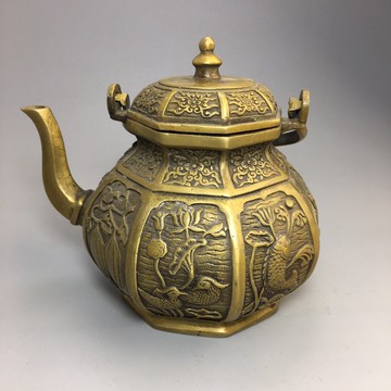 仿古特價 銅器純銅黃銅八寶壺茶壺擺件裝飾工藝禮品古玩收藏品