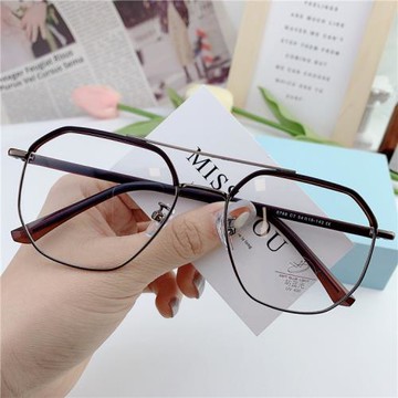 眉毛架光學平光眼鏡 TR90金屬混合眼鏡 雙梁不規則多邊形鏡框