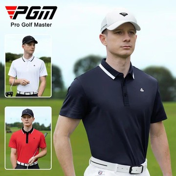 PGM 高爾夫服裝男士短袖夏季運動t恤小珠地polo衫拼色羅紋領男裝