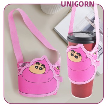 現貨-正版蠟筆小新粉色便便 飲料杯套 手搖杯套 便攜飲料套 杯套 環保飲料袋 小新 Unicorn