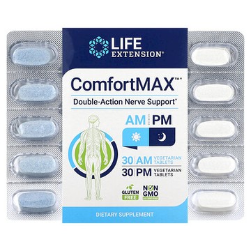 Life Extension, ComfortMAX，雙重作用神經幫助，適合早晚，60 片素食片