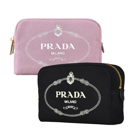 PRADA CANAPA印花LOGO帆布拉鍊手拿化妝包(兩色)