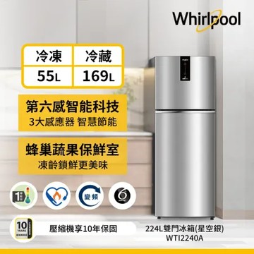 Whirlpool 惠而浦 224公升 一級能效變頻冰箱 WTI2240A/星空銀 (含基本安裝)