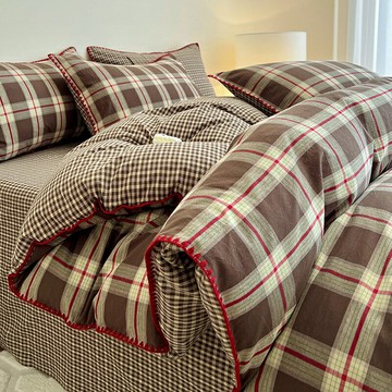 A類全棉色織水洗棉床上四件套純棉床單被套床品三件套床笠款4件套