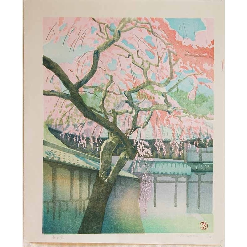 縦45×横35㎝画寸【新品】木版画　壬生川純一「春の朝」限定ナンバー付き！　☆送料無料☆