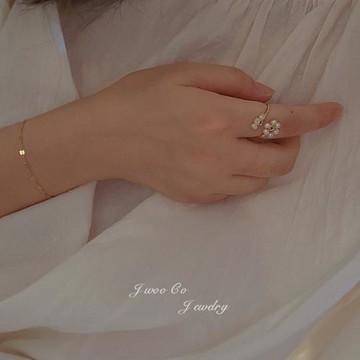 JWOOCO原創設計手工戒指美國14K注金天然珍珠戒指開口可調節戒指