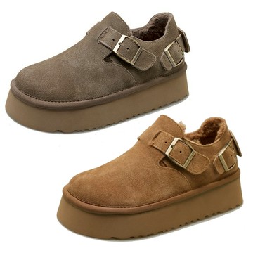 白鳥麗子 [現貨快出] 內刷絨懶人鞋 舒適素色麂皮金屬釦環厚底包鞋