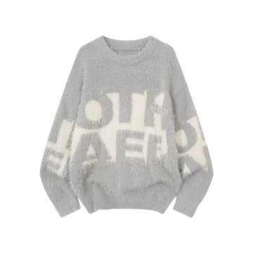 美式圓領字母毛衣男秋冬情侶款寬鬆復古慵懶風百搭上衣男