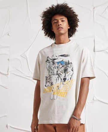 Superdry Men's Unisex Yama-No-Kami Graphic T-Shirt Cream / Light Stone - Size: XS/S