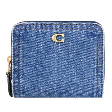 COACH CAU96 ESSENTIAL C LOGO牛仔布扣式零錢短夾.深藍