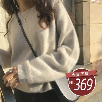 D. Studio 台灣發貨韓版慵懶風圓領寬鬆毛衣 長袖上衣 長袖t恤 衣服 女裝 上衣W240