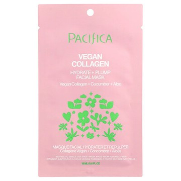 Pacifica, 補水豐盈美容面膜，全素膠原蛋白，1 片面膜，0.6 液量盎司（18 毫升）