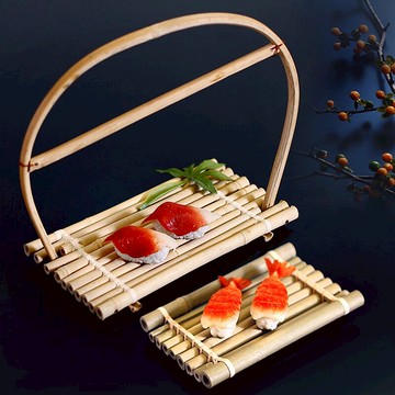 千田竹排盛臺日系壽司盤刺身裝飾托擺盤竹筏菜盤托創意手工托盤