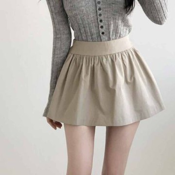 正韓短裙 高腰繆斯抓褶短裙PLE1013-創翊韓都