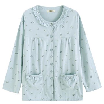 單件女睡衣上衣夏季中老年長袖女睡衣夏天薄款純棉長袖女睡衣上衣