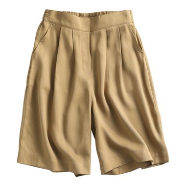 力薦！好顯瘦！高腰立裁 遮胯遮肉后松緊腰斜紋天絲闊腿五分中褲b