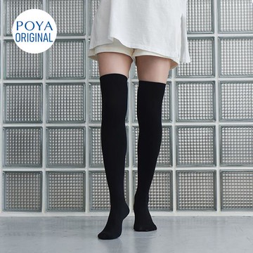 POYA COZY-棉質膝上襪-黑