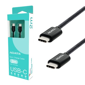 【ADATA 威剛】USB-C to USB-C 黑色 充電傳輸線 編織線 長度 200cm