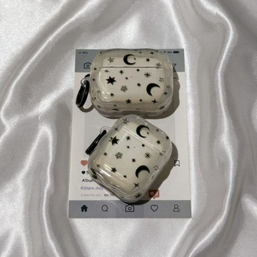 ins簡約黑月亮星星AirPods1/2第三代藍牙耳機保護殼適用蘋果4/5代