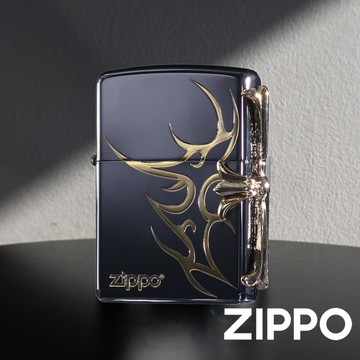 ZIPPO 十字金屬徽章(亮黑金)防風打火機 日本設計 官方正版 現貨 限量 禮物 送禮 終身保固 ZA-3-155A