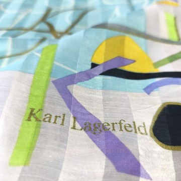 Karl Lagerfeld 古著絲巾 抽象粉彩色調圖案 (23 吋)
