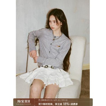 DIDDI MODA三只小貓繡花薄款針織開衫簡約圓領軟糯毛衣女