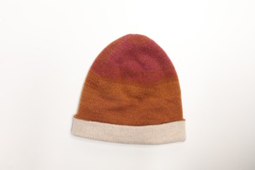 喀什米爾/極緻精品/米白焦糖雙面羊絨100%堆堆反折純羊絨帽子極暖