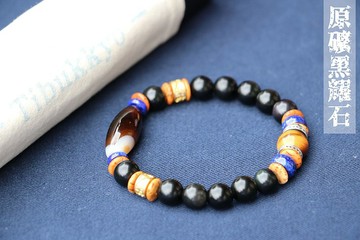 精品黑曜石手鍊8mm圓珠 蠶絲瑪瑙 佛珠串珠設計飾品工藝品黑曜石