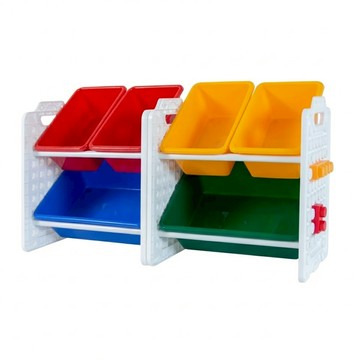 UNiPLAY 兒童用品收納 玩具收納架 含收納桶6個 UB45521  白色 + 紅色 + 藍色 + 黃色 + 綠色  1套  86.9 x 43.8 x 26.8 cm