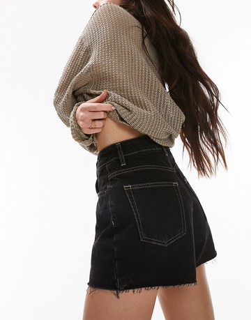 Topshop contrast thread a-line denim short in black