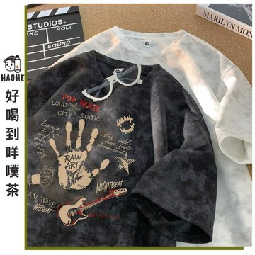 大尺碼扎染印花圓領衛衣女 秋冬寬鬆長袖上衣 設計感休閒大學T 情侶同款街頭潮流百搭日常穿搭