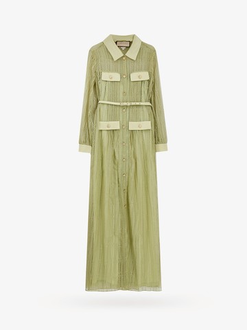 Lace and satin chemisier dress and removable belt at waist - GUCCI - gender_Woman