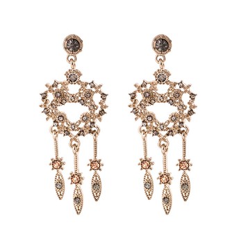 韓國東大門銀針水晶不對稱流蘇耳飾