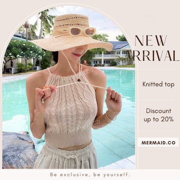 美人魚💙現貨┇針織麻花掛脖露背背心 削肩上衣 短版背心 坑條 繞頸 度假 性感 短上衣 韓版