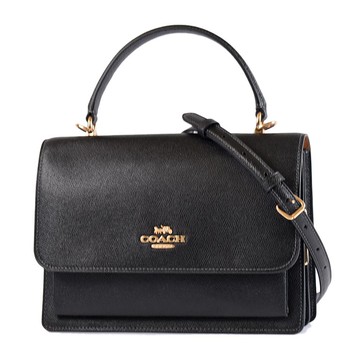 COACH Klare 粒面防刮皮革翻蓋手提斜背二用包-黑色