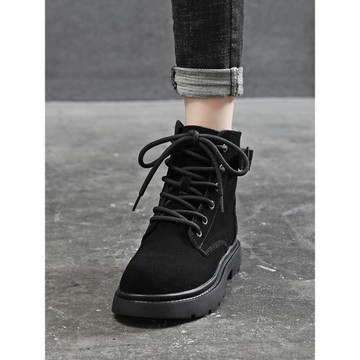 厚底春秋磨砂皮馬丁靴女款2023新款英倫風短靴子加絨大碼鞋子黑色