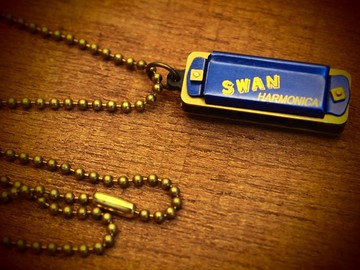 復古迷你小口琴長項鍊 Mini harmonica 藍色