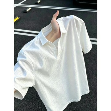 老錢風仿麻短袖polo衫男士夏薄款涼感透氣t恤慵懶松弛感復古上衣