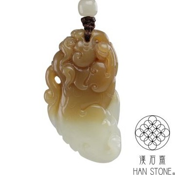 【漢石齋】天然和田玉 貔貅玉佩吊墜 白玉帶糖(25*47*12mm)