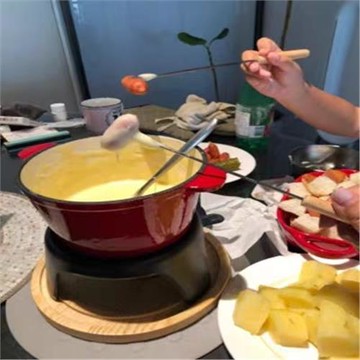 出口鑄鐵奶酪芝士火鍋單人鍋琺瑯搪瓷鍋巧克力酒精爐鍋16cmfondue