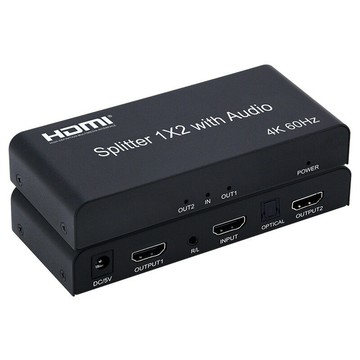 音頻解碼器 DAC 數位轉模擬解碼器 4K60 HDMI 2.0版視頻分配器 一進二出支持耳機光纖音頻分離