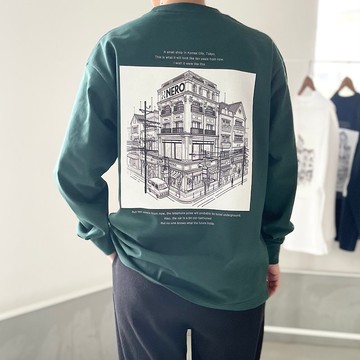 【男女皆宜】適合秋冬春季 厚磅美國棉 後印圖案 長袖T恤 5色可選 【綠色】