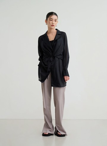 透膚抽繩襯衫式罩衫